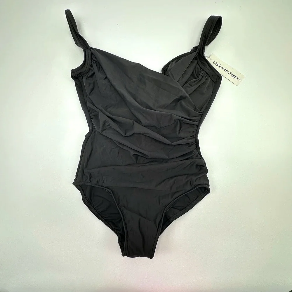 Miraclesuit Womens Black Underwire Ruched One Piece Swimsuit Size 12 New 451263